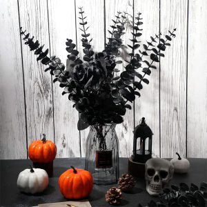 Halloween Decoration: 7 Fork Black Eucalyptus Leaf Artificial Plants Persian Fern Fake Flower Plant Wedding Home Party Decoration