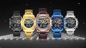 Naviforce นาฬิกาข้อมือผู้ชาย สปอร์ตแฟชั่น NF9163 หน้าปัดกลม สายสแตนเลส กันน้ำ ระบบดิจิตอล+อนาล็อก