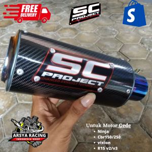 Slincer SC Racing Inlet 50 Full stainless Universal Moge Karbon Variasi Blue Suara Gahar Adem
