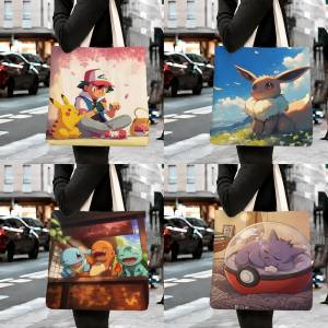 Bandai | Pokemon Bulbasaur Storage Bags Tote Bag Travel Summer Beach Shoulder Bag Reusable Grocery Shopping Bag Anime Artwork
