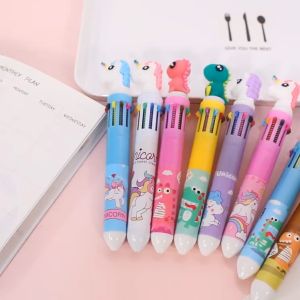 10 in 1 Cartoon Pen 10 color Retractable Unicorn Dinosaur ten colors kids cute kawaii ball student Multi color animal