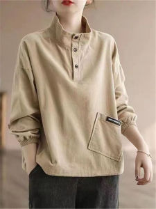 Spring Season Ladies Loose Fit Casual Velvet Sweatshirt Slimming Effect Comfortable Overhead Top Artistic Vintage Style