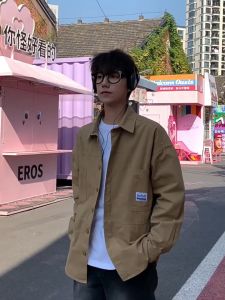 เสื้อแจ็กเก็ตผู้ชาย เสื้อแจ็กเก็ตคาร์โก้ แขนยาว แบบบาง ทรงหลวม เนื้อนุ่มใส่สบายไม่ร้อน สไตล์ฮ่องกง jacket