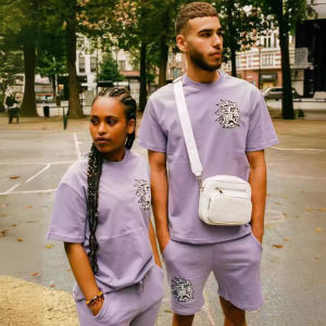 Hiphop Streets American High Street Trendy Brand Y2K Personalized Embroidery Loose Short Sleeve T-Shirt Shorts Set Streetwear