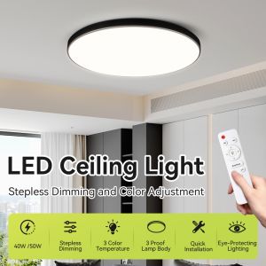 CHENBEN LED Ceiling Light 3 Colors Dimmable With Remote Control Round Ceiling Lamp Surface Mount Panel Light for Living Room Bedroom