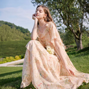 XIANGYING | Lace Ruffled Printed Gentle Style Dress