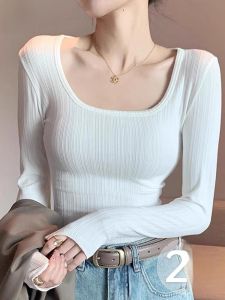 MiiOW | Áo thun nữ cổ chữ U dài tay mỏng ôm vừa vặn mùa xuân mới về chất liệu cotton pha trộn thường ngày