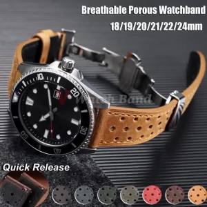 Quick Release Brown Breathable Porous Watchbands Vintage Racing Watch Strap 18mm 19mm 20mm 21mm 22mm 24mm Bands Butterfly Buckle