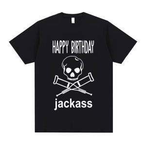 Sanrio | Happy Birthday Jackass Skeleton Crutches Logo Graphic T-shirt Men Women Casual Loose Oversized T-shirts Mens Vintage T Shirts