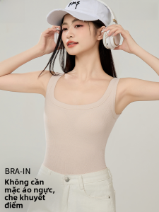 MiiOW | Áo ba lỗ không tay màu da dành cho nữ MiiOW Áo khoác ngoài mùa hè thường ngày Áo ba lỗ không tay cổ vuông không dây cạp cao