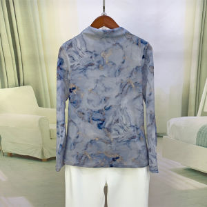 Elegant Printed Mesh Top Womens Slim Fit Long Sleeve T-Shirt Inner Wear Base Layer High End Feeling Autumn Street Style Silk Blend