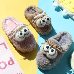 Dép Cotton Hoạt Hình Cho Trẻ Em Mùa Đông Trong Nhà Đế EVA Dép Đi Trong Nhà Cho Bố Mẹ Và Con Cái Họa Tiết Mắt Lớn