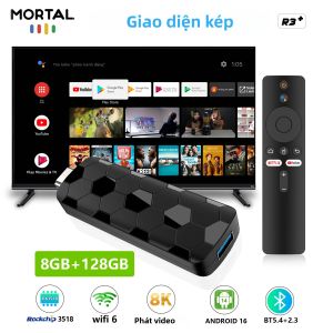Đầu Thu Truyền Hình Thông Minh Mortal R3+ 4K Android 16 Tích Hợp Google Chromecast Hỗ Trợ Điều Khiển Bằng Giọng Nói Wifi 6 Kép RAM 8GB ROM 128GB Hỗ Trợ Netflix Có Cổng HDMI.