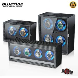 BLUETIDE【Carbon Fiber】watch winder box automatic 1 2 3 4 6 slot wooden Mechanical watches storage box with Mabuchi Moto watch shaker