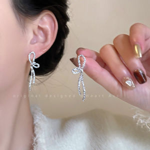 Silver Needle Zircon Tassel Earrings Womens New 2025 Unique Hoops round Face Butterfly Knot Luxury Sensation Ear Jewelry