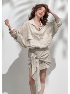 YUEZHONGWEI | Unique Pretty French Irregular Bow Shirt and Short Skirt Two Piece Set
