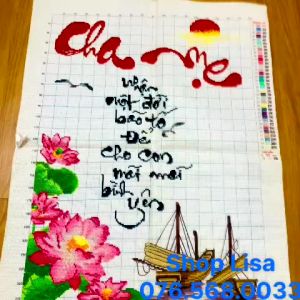 Tranh thêu chữ thập CHA MẸ đã thêu 66x50cm thành phẩm 222693