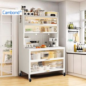 Cambond ตู้เก็บของในครัว 4/5/6 ชั้น เหล็กคาร์บอน แข็งแรง กันฝุ่นกันแมลง พร้อมประตูและล้อ วางไมโครเวฟ หม้อหุงข้าวได้