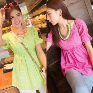 CFBOUTIQUE Korea Summer Eyelet Lace Short Sleeve Blouse
