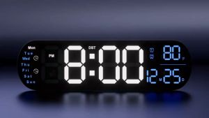 นาฬิกาแขวนผนังดิจิตอลหน้าจอขนาดใหญ่อุณหภูมิ LED ความชื้นแสดงนาฬิกาปลุกอิเล็กทรอนิกส์สร้างสรรค์ตกแต่งบ้านระยะไกล