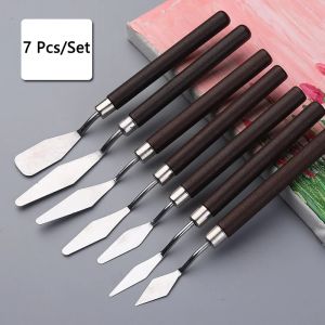 7Pcs 1-3Sets stainless Steel Oil Painting Knife Artist Spatula Art Tools stationery Cake baking supplies painting drawing cute