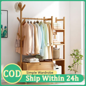 Wooden Clothes Wardrobe Coat Hanger Rack Stand Bedroom Simple Wardrobe Clothes Rack Shelves Cabinet