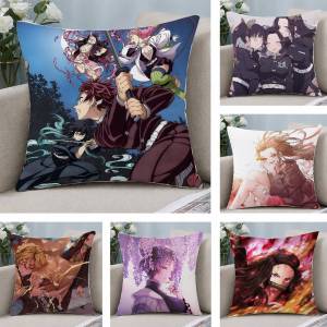 Bandai | Demon Slayer Douma Upper Moon Anime Plush Pillow Cover Soft Short Plush Cushion Cover For Sofa Bedroom Home Decor Gift