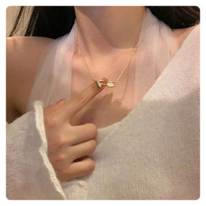 🎀Lacina🎀Fashion Korean Tulip Necklace Luxury Cat Eyes Stone Tulip Flower Clavicle Chain Boho Resin Rhinestone Glamour Choker for Women Girls Birthday Gifts