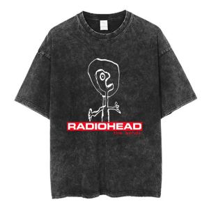 Radiohead Rock Band Washed Cotton T Shirt Men Women Hip Hop Music Tee Fashion Short Sleeve Tshirt Summer Oversized T-shirts Tops