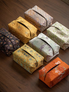 Chinese Zen Luxury Tissue Box Cloth Art Living Room Tea Table Vintage Draw Tissue Box Facial Tissue Cover Home Use Tissue Drawstring Bag