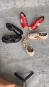 Giày xăng đan nữ đế xuồng 8cm Trường Hải da bò 3 màu đen trắng đỏ SD145