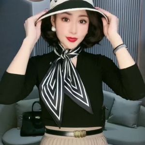 Fall and Winter New Satin Letter Scarf Small Bench Thin Narrow Hair Band Female All-Match Scarf Ribbon Ribbon Shirt Scarf