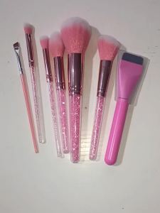 11Pcs Pink Makeup Brush Set with Sponge & Puff Professional Glitter Handle Brushes for Foundation Eyeshadow Blush Full Face