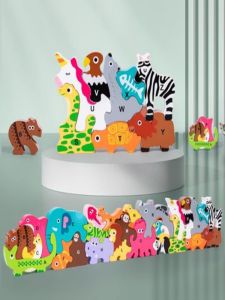 Preschool Letter Animal Puzzle Large Particle Blocks Table Game Boys Girls Stack 2 to 6 Years Parent Child Interaction Toy