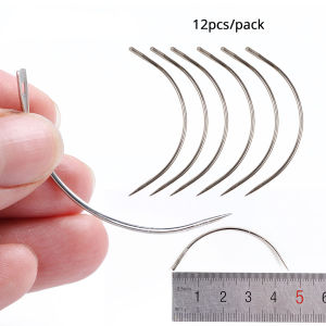 12Pcs/pack C Type Hair Weaving Curved Steel Needles Pins Needles Big Eyes Hand Quilting Weaving Needle