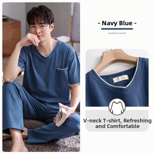 JIALEFEN | New Summer Lightweight Cotton Short Sleeve Long Pants Pajamas