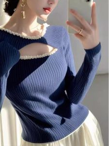 WANGGONGZHU | Stunning Womens Knitted Sweater Fashionable Slim Fit Inner Wear Beautiful Design Commute Style Long Sleeve Round Neck Top