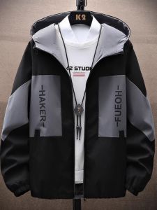 Spring Autumn Mens Hoodie Jacket Casual Thin Polyester Fabric Youth Fashion Workwear Korean Style Zipper Closure Breathable