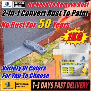 Matte 2 In 1 Convert Rust Into Paint Metal Primer Paint Anti Rust Paint For Metal Primer For Steel Rust Converter Anti Rust Paint For Metal 1000g Convert Rust Into A Protective Layer To Prevent Rust And Mildew Water-Based Metal Waterproof Metal Paint