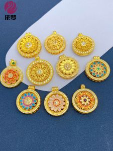 Rotates Lucky Charm Pendant Tibetan Style Sunflower Chrysanthemum Design Gold Plated Alloy DIY Necklace Bracelet Versatile Ornament