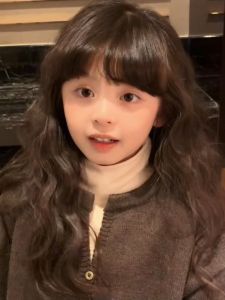 Childrens Wig Air Bangs Medium-length Curly Hair Full Head Set Girls Photo Decoration