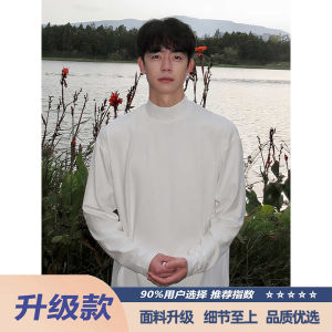 เสื้อยืดคอปกสูงครึ่งตัวทรงสลิมฟอกสีดำ แขนยาว ผ้าขนแกะ ทรงหลวม สำหรับผู้ชาย ฤดูหนาว 2024 แฟชั่นเสื้อผ้าทำงาน