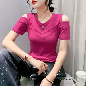 YIMEI Áo Thun Nữ Cotton Ngoại Quốc Hàng Đầu Xuân/Hè Ngắn Tay Đơn Giản Áo Cổ Tròn 2023 Thời Trang Mới Ôm Vừa