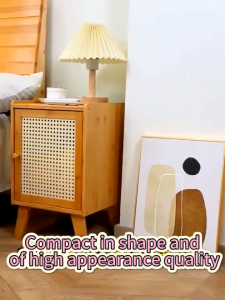 31.5*30*51CM  Japanese rattan grid bamboo bedside table easy to clean and store storage cabinet