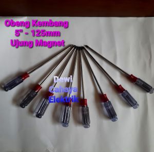 Rocia Obeng Kembang 5 inchi - 125mm Ujung Magnet - Obeng Plus Gagang Transparan - Obeng Bunga