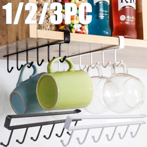 1/2/3PC 6 Hooks Kitchen Cabinet Storage Rack Free Wardrobe Kitchen Bathroom Organizer Punch-free Hanging Cup Holder Hooks