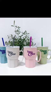 bình giữ nhiệt CHEER UP kèm ống hút 500ml có tay cầm-Phúc Hưng Phát-ly giữ nhiệt đựng nước không rỉ nước
