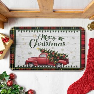 Thảm Cửa Giáng Sinh VIKAMA Gnome Xmas Tree In Hình Bông Tuyết Chống Trượt Ngoài Trời Thảm Lối Vào Trong Nhà Polyester Bền Cho Trang Trí Hiên Cửa Trước