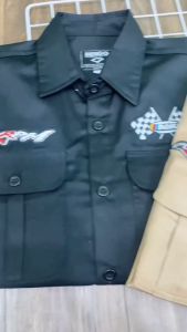 BNY Indigo Workshirt Kemeja Pendek Pria RPM Bahan Drill Full Bordir