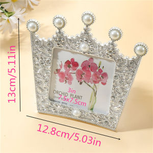1 childrens photo frame inlaid with imitation pearls and rhinestone crowns for room tabletop Christmas and Halloween decoration